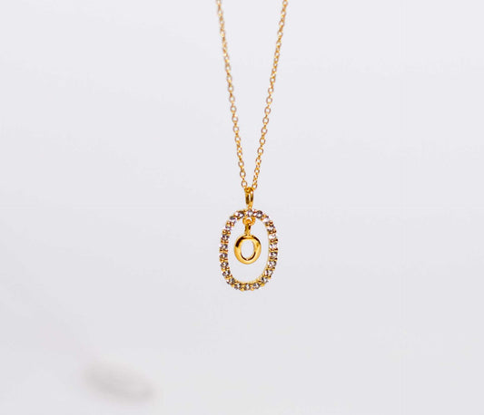 Alphabet "Letter O" with White Topaz Halo Gold plated Necklace