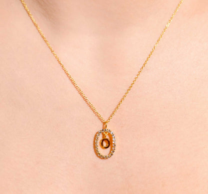 Alphabet "Letter O" with White Topaz Halo Gold plated Necklace