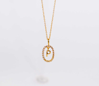 Alphabet "Letter P" with White Topaz Halo Gold plated Necklace
