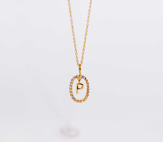 Alphabet "Letter P" with White Topaz Halo Gold plated Necklace