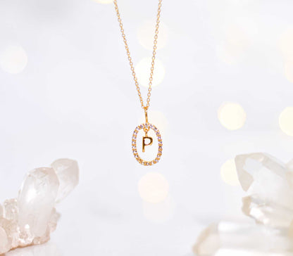 Alphabet "Letter P" with White Topaz Halo Gold plated Necklace
