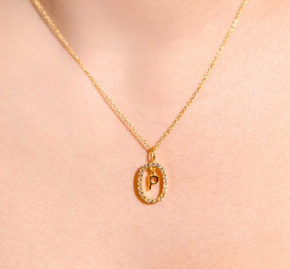 Alphabet "Letter P" with White Topaz Halo Gold plated Necklace