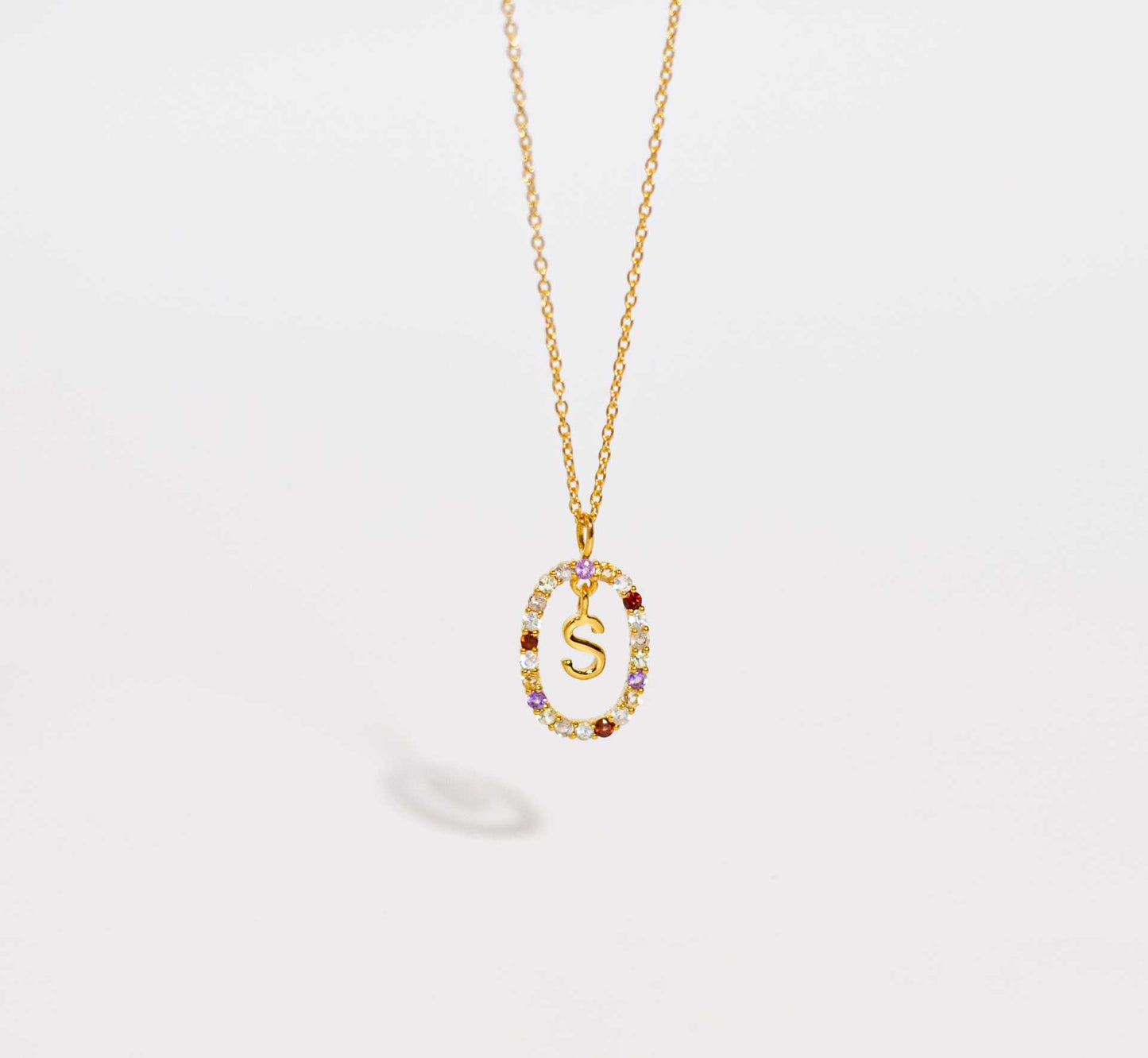 Alphabet "Letter S" with Multi Gemstones Halo Gold plated Necklace