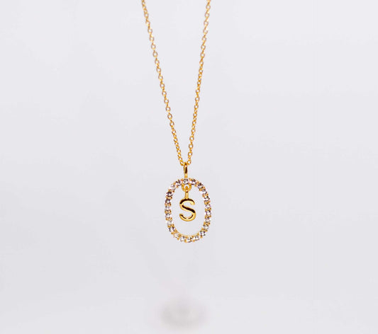 Alphabet "Letter S" with White Topaz Halo Gold plated Necklace