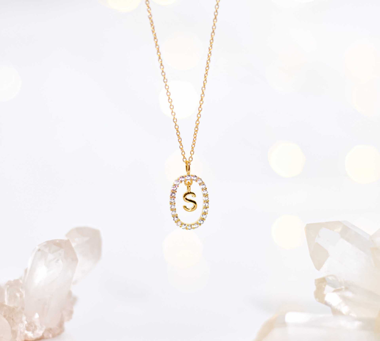 Alphabet "Letter S" with White Topaz Halo Gold plated Necklace
