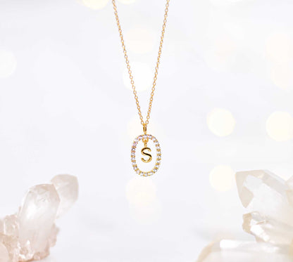 Alphabet "Letter S" with White Topaz Halo Gold plated Necklace