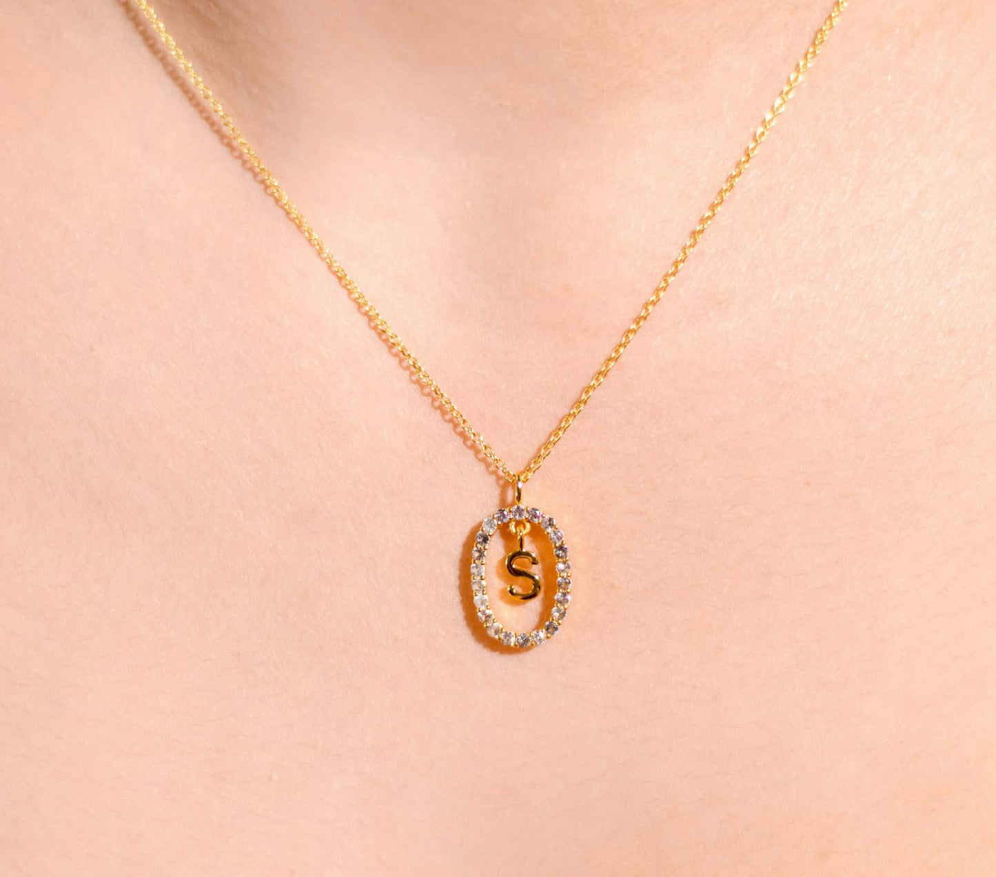 Alphabet "Letter S" with White Topaz Halo Gold plated Necklace
