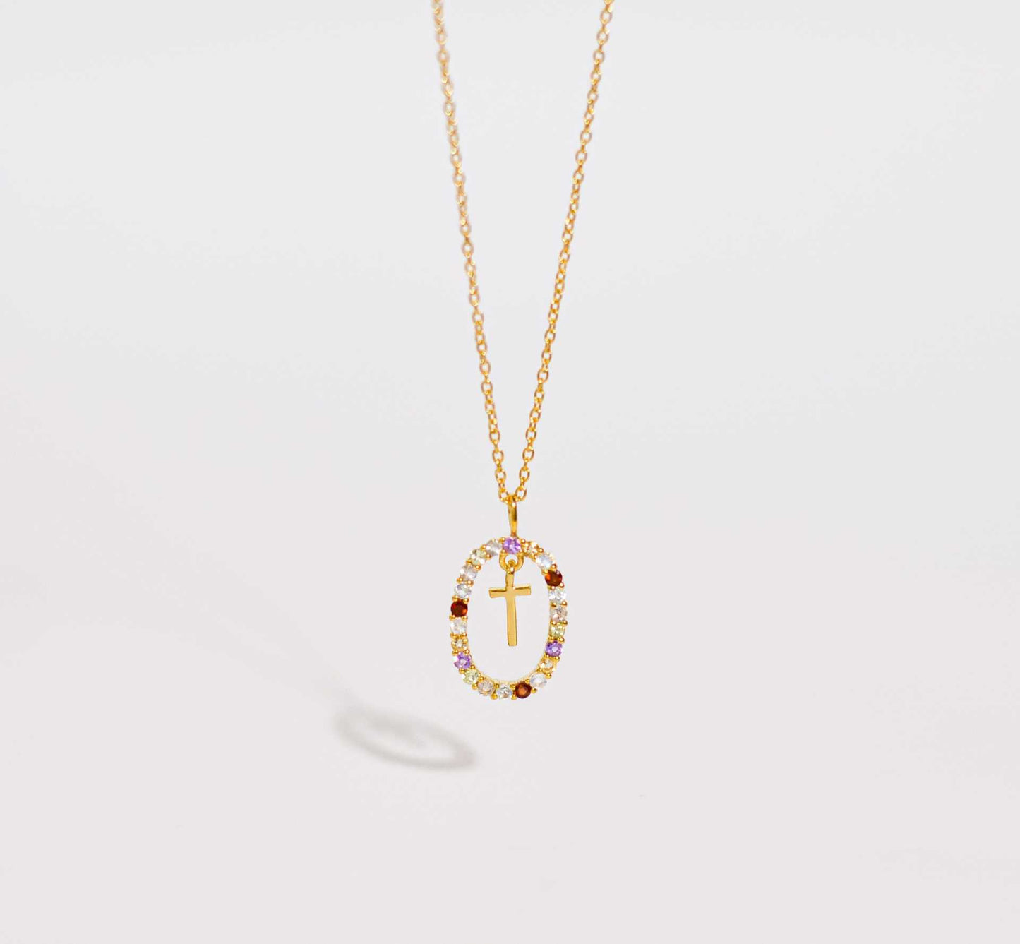 Alphabet "Letter T" with Multi Gemstones Halo Gold plated Necklace