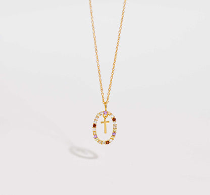 Alphabet "Letter T" with Multi Gemstones Halo Gold plated Necklace