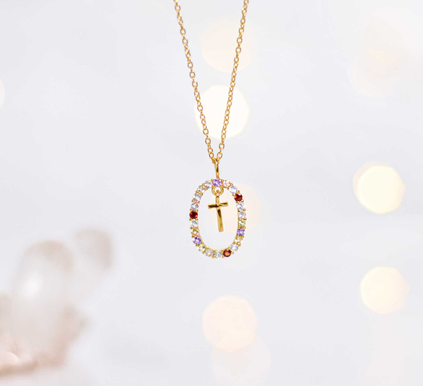Alphabet "Letter T" with Multi Gemstones Halo Gold plated Necklace
