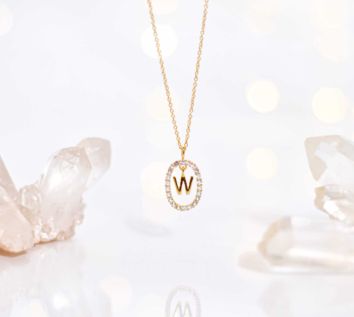 Alphabet "Letter W" with White Topaz Halo Gold plated Necklace