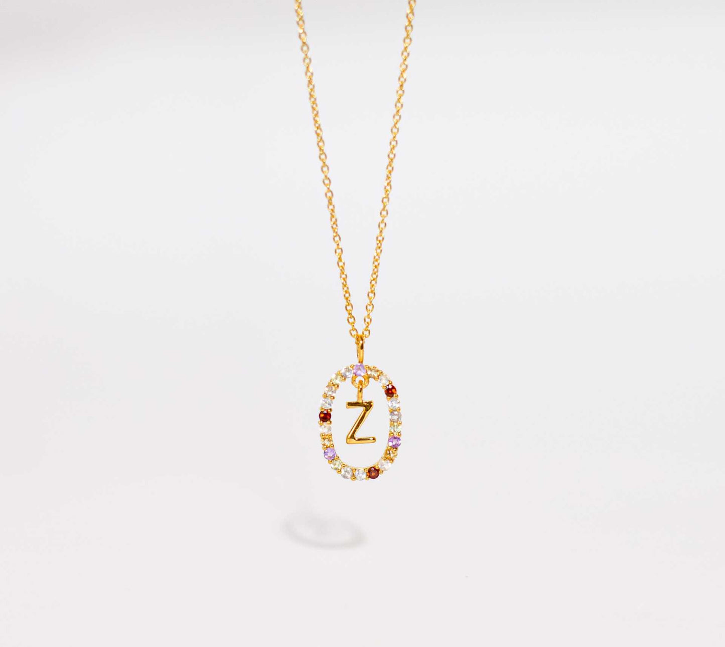 Alphabet "Letter Z" with Multi Gemstones Halo Gold plated Necklace