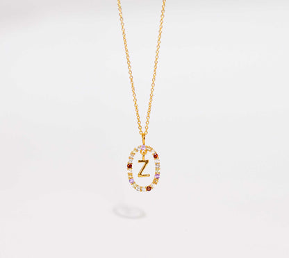 Alphabet "Letter Z" with Multi Gemstones Halo Gold plated Necklace