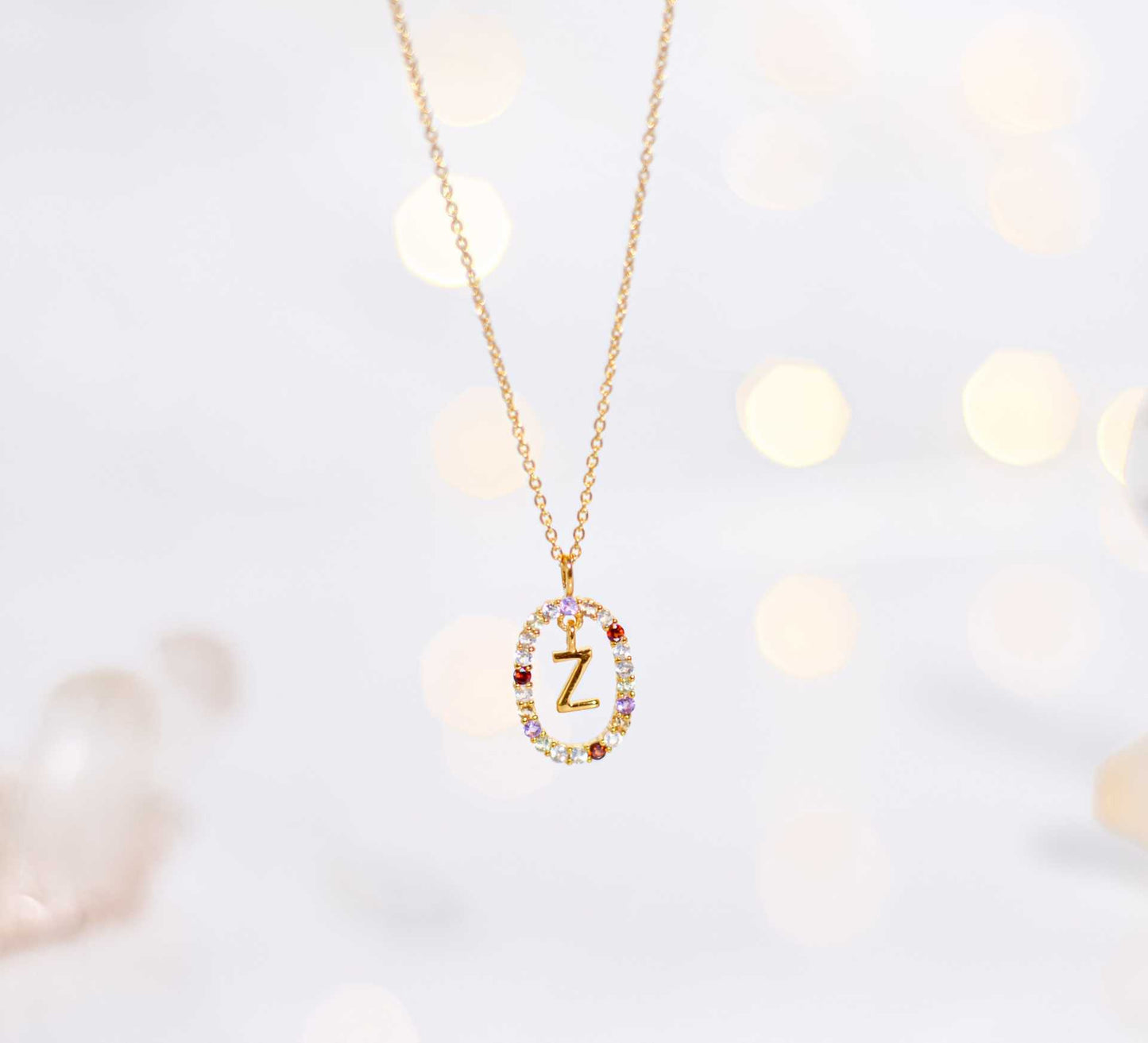 Alphabet "Letter Z" with Multi Gemstones Halo Gold plated Necklace
