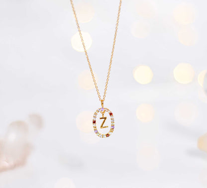 Alphabet "Letter Z" with Multi Gemstones Halo Gold plated Necklace