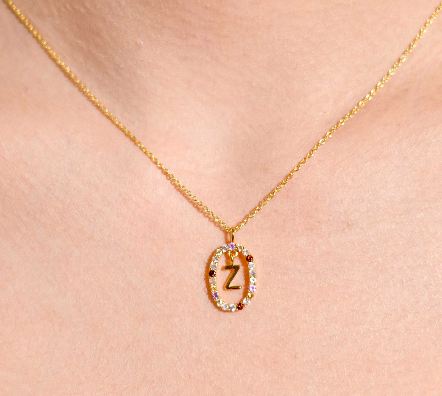 Alphabet "Letter Z" with Multi Gemstones Halo Gold plated Necklace
