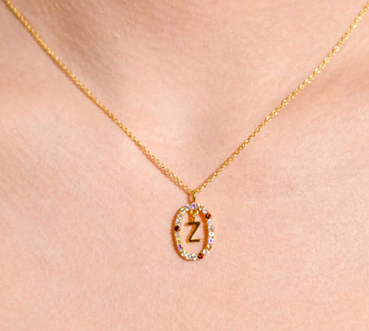 Alphabet "Letter Z" with Multi Gemstones Halo Gold plated Necklace