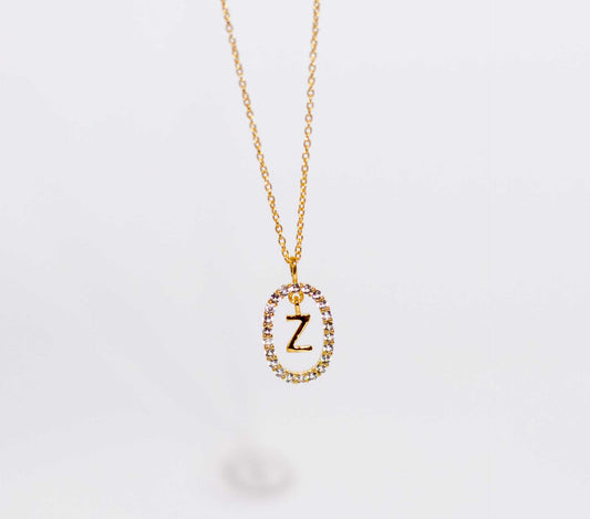 Alphabet ""Letter Z"" with White Topaz Halo Gold plated Necklace