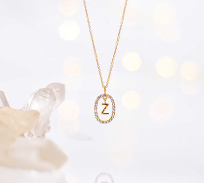Alphabet ""Letter Z"" with White Topaz Halo Gold plated Necklace