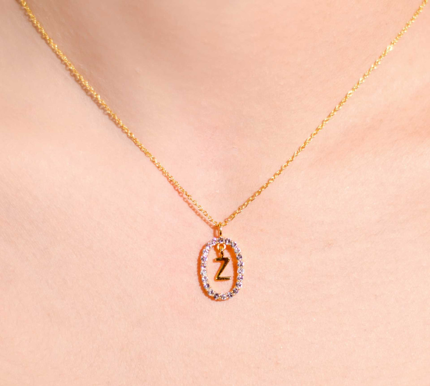 Alphabet ""Letter Z"" with White Topaz Halo Gold plated Necklace