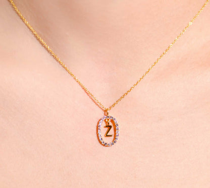 Alphabet ""Letter Z"" with White Topaz Halo Gold plated Necklace