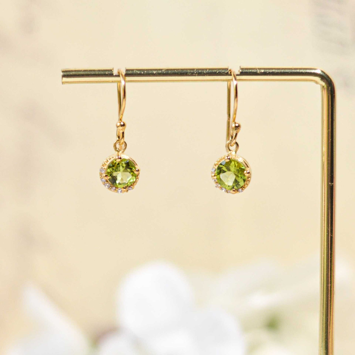6 mm Round cut Peridot with Crescent Cz Earrings