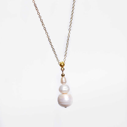 Multi-tier pearl pendant yellow gold plated necklace