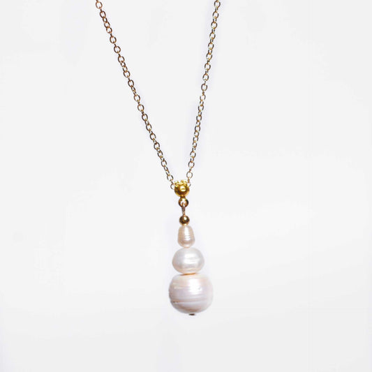 Multi-tier pearl pendant yellow gold plated necklace