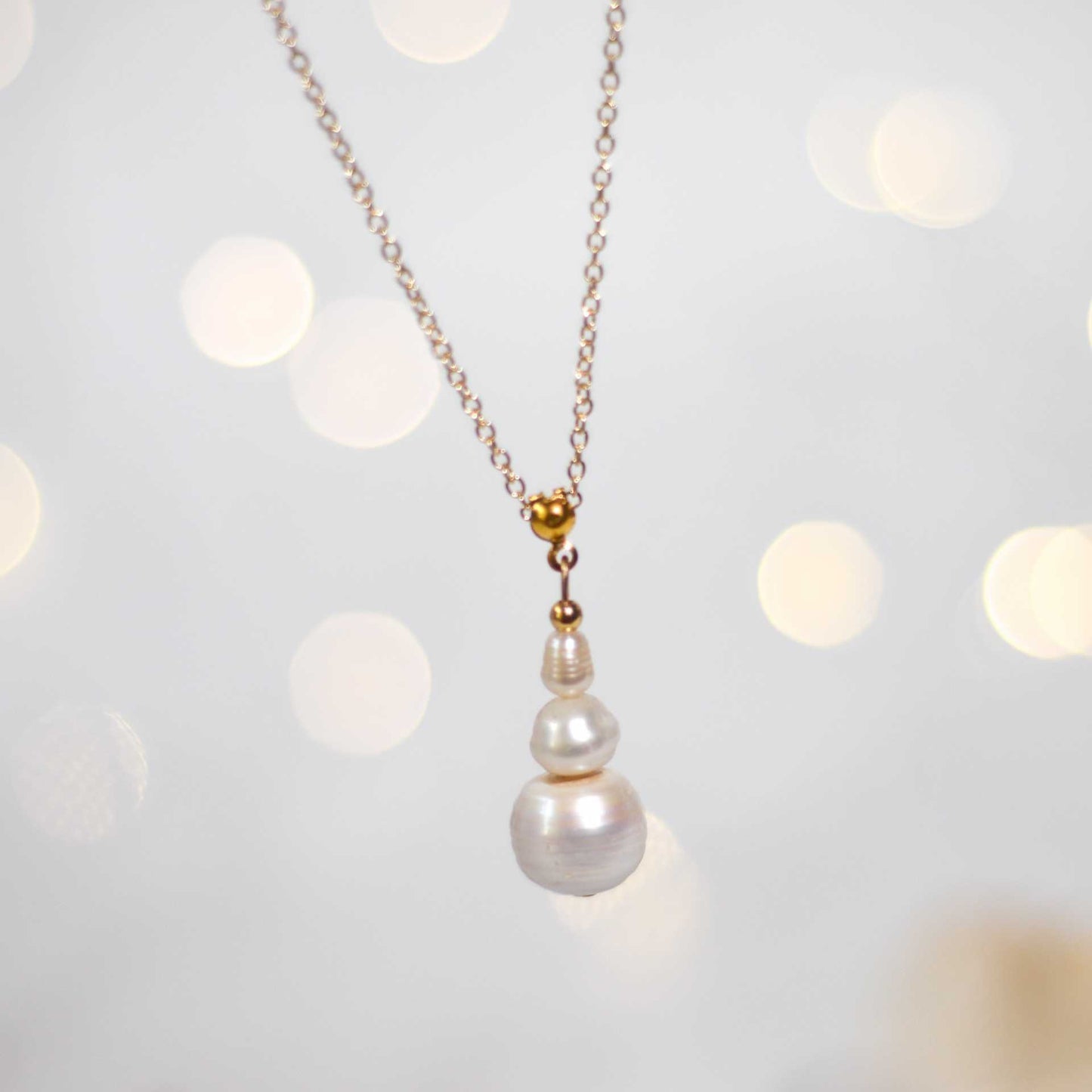 Multi-tier pearl pendant yellow gold plated necklace
