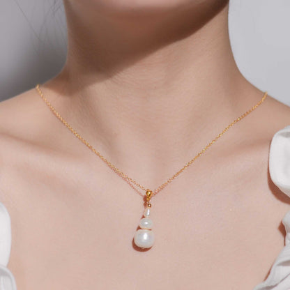 Multi-tier pearl pendant yellow gold plated necklace