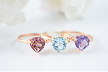 8 mm Heart cut Rhodolite Garnet Ring