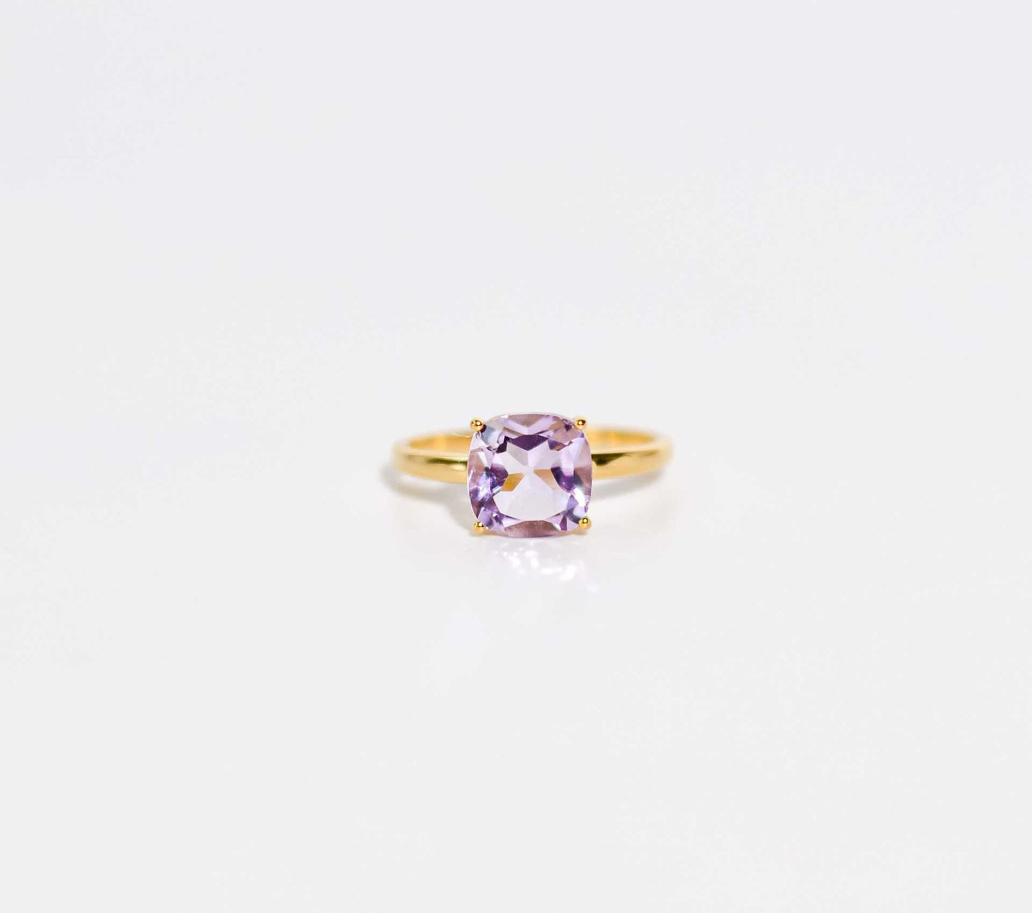 8mm Cushion cut Pink Amethyst Yellow gold plated Ring