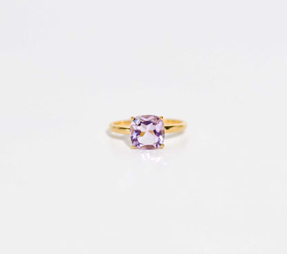 8mm Cushion cut Pink Amethyst Yellow gold plated Ring