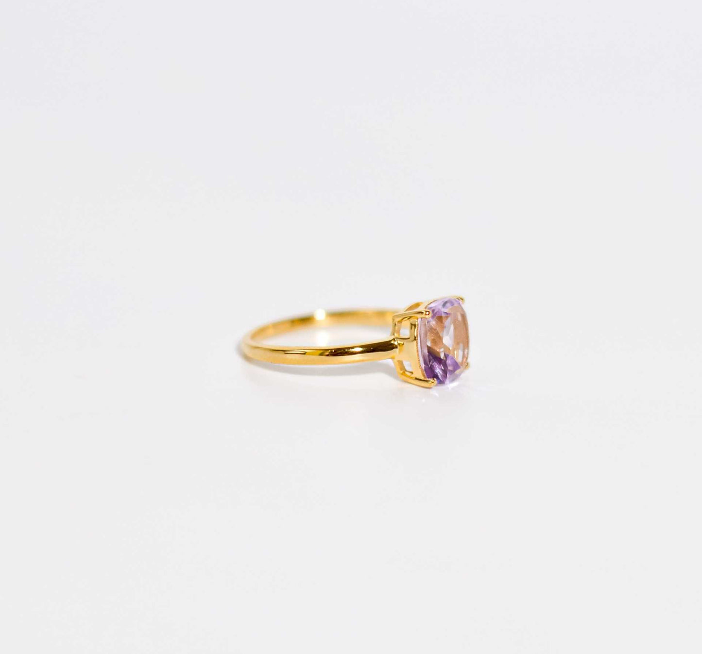 8mm Cushion cut Pink Amethyst Yellow gold plated Ring