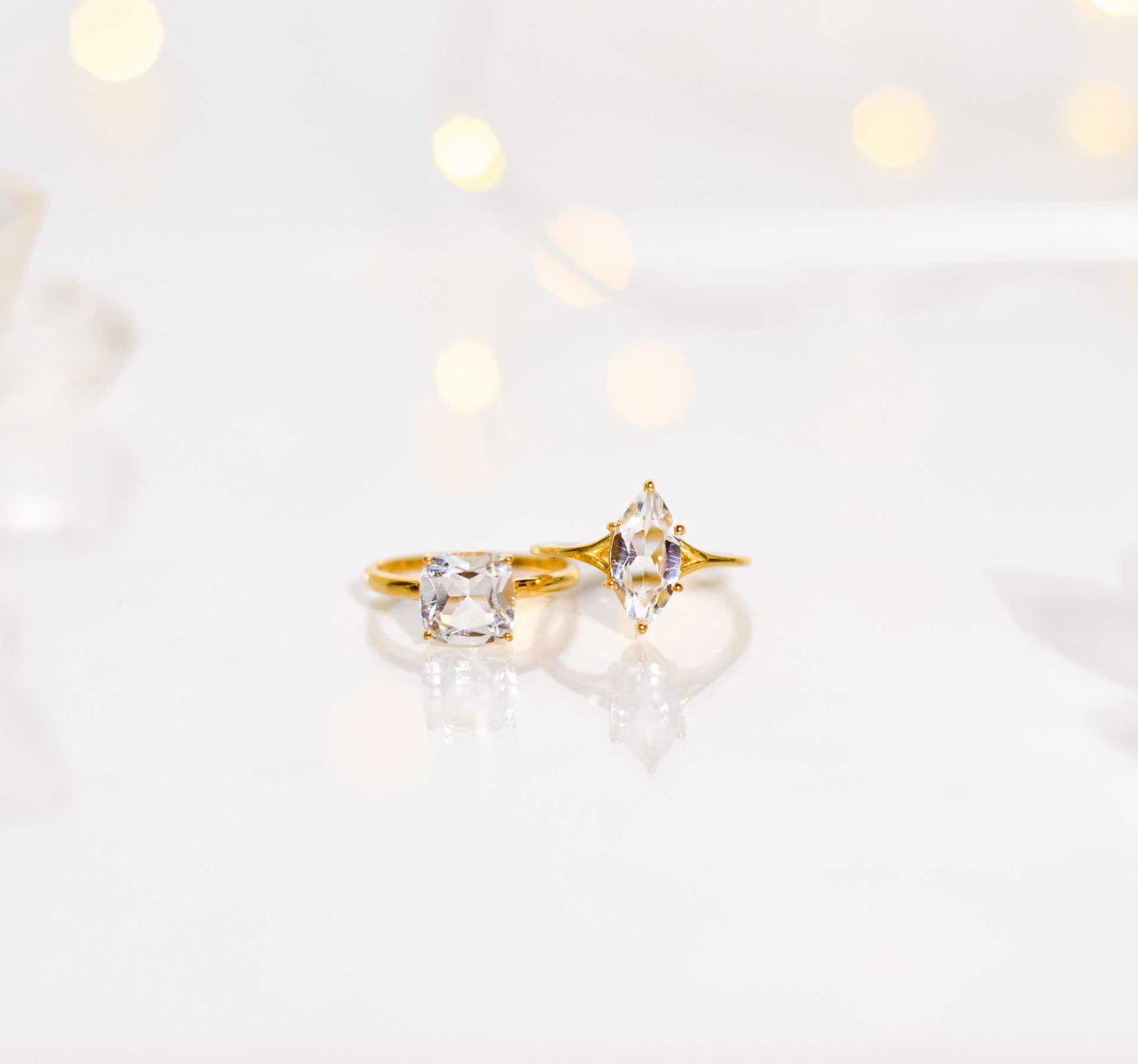 8mm Cushion cut White Topaz Yellow gold plated Ring
