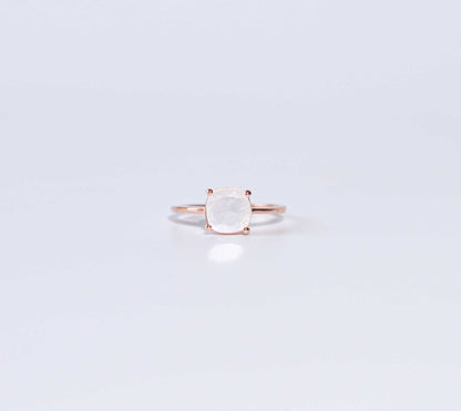 8mm Cushion cut Moonstone Rose gold plated Ring
