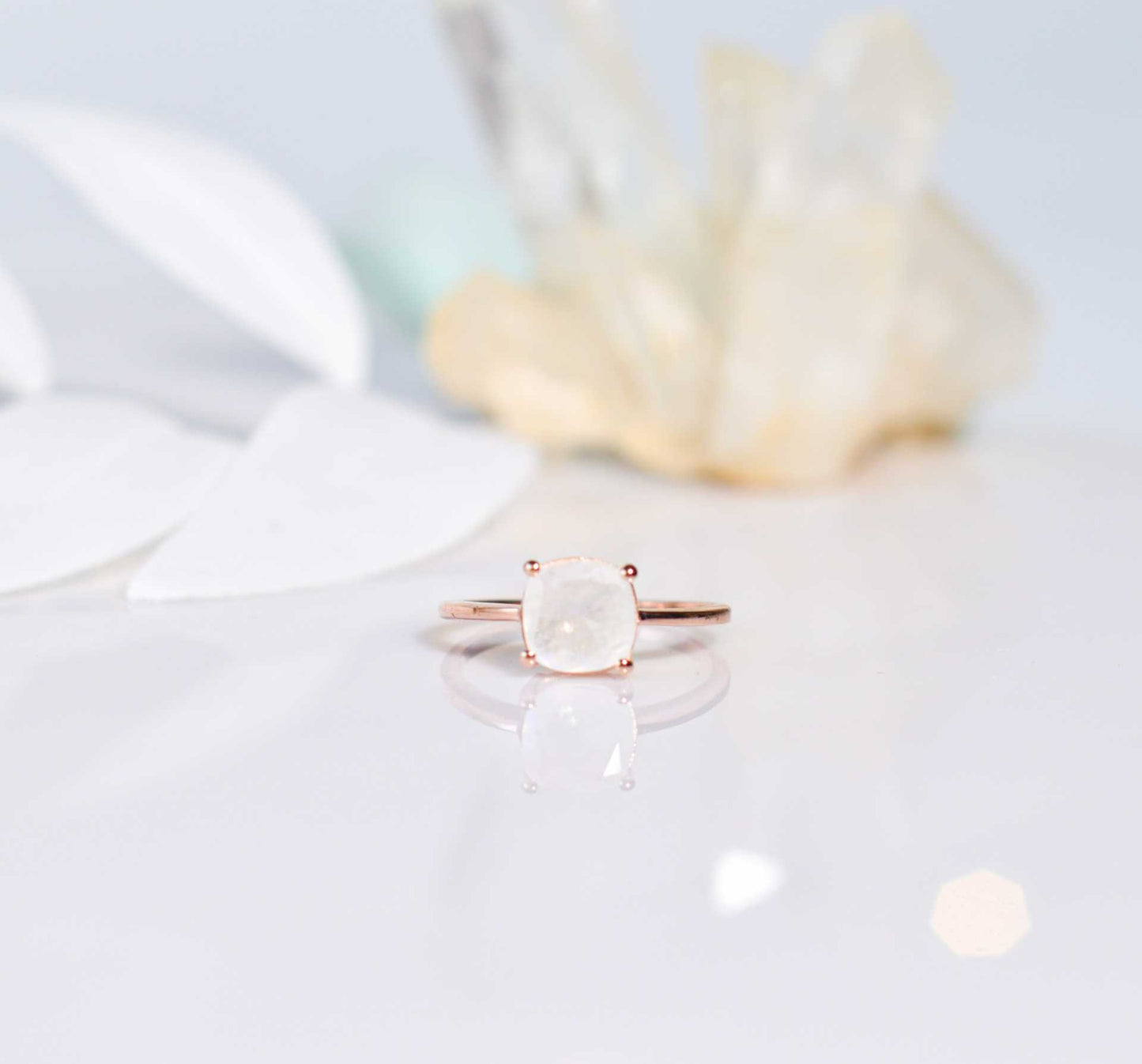 8mm Cushion cut Moonstone Rose gold plated Ring