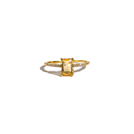 7 x 5 mm Baguette cut Citrine with Cz band Ring