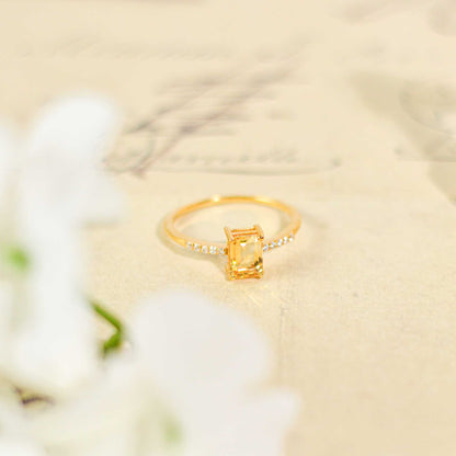 7 x 5 mm Baguette cut Citrine with Cz band Ring