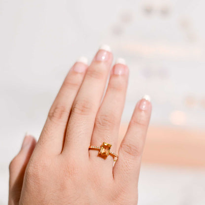 7 x 5 mm Baguette cut Citrine with Cz band Ring
