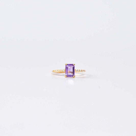 7 x 5 mm Baguette cut Pink Amethyst with Cz band Ring