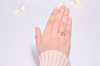 7 x 5 mm Baguette cut Pink Amethyst with Cz band Ring