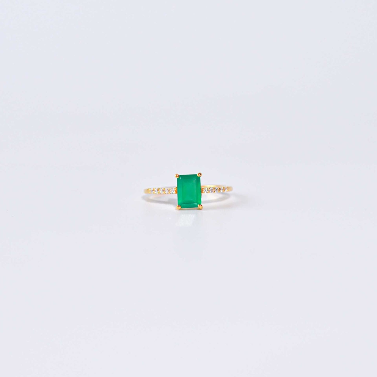 7 x 5 mm Baguette cut Green Onyx with Cz band Ring