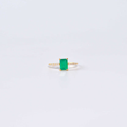 7 x 5 mm Baguette cut Green Onyx with Cz band Ring