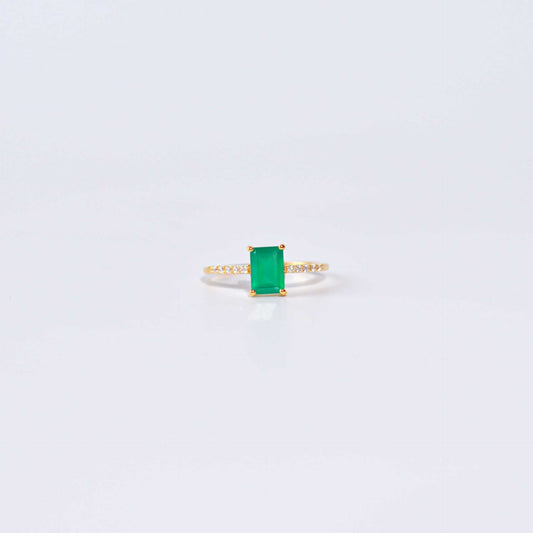 7 x 5 mm Baguette cut Green Onyx with Cz band Ring