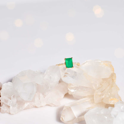 7 x 5 mm Baguette cut Green Onyx with Cz band Ring