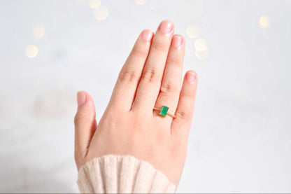 7 x 5 mm Baguette cut Green Onyx with Cz band Ring