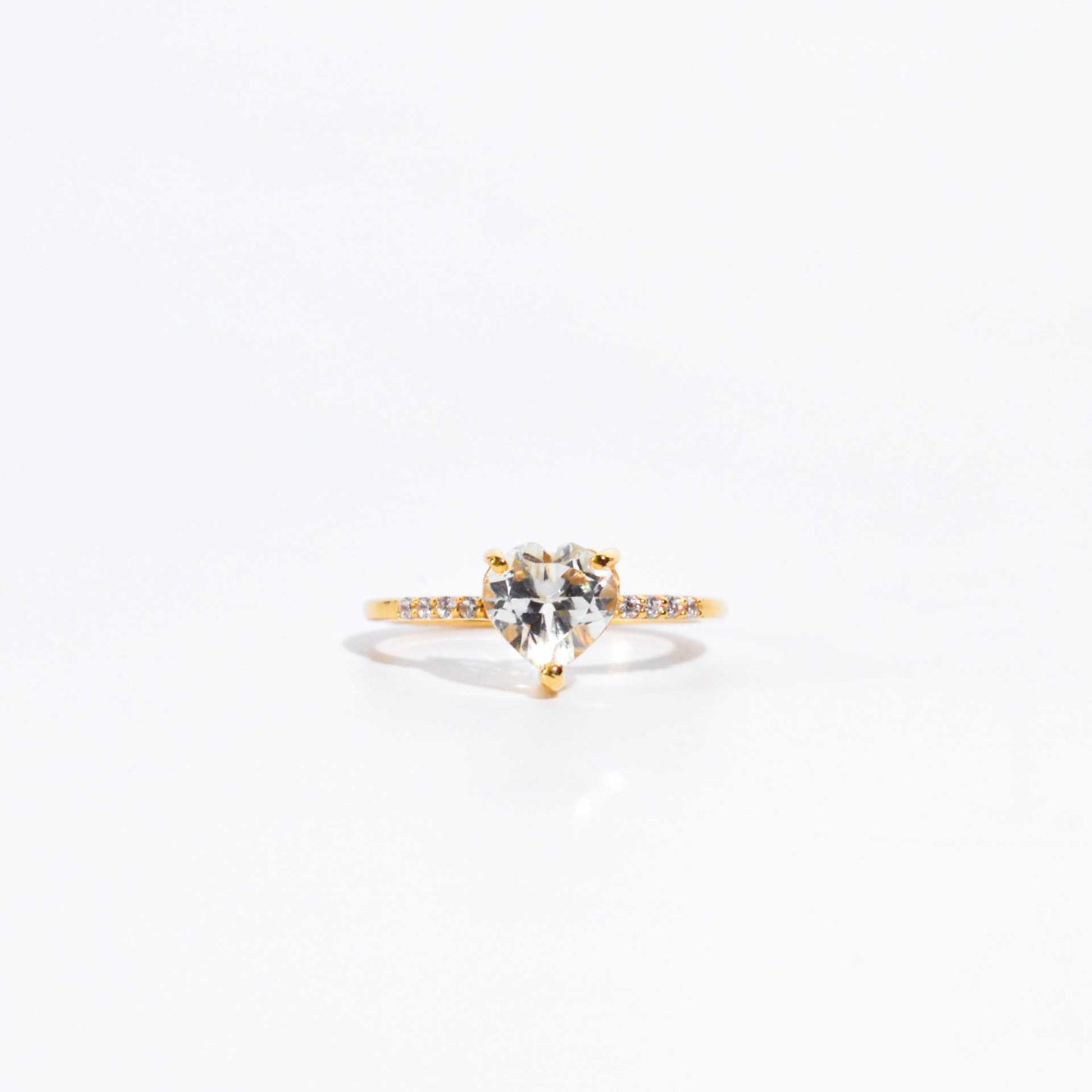7 mm Heart cut White Topaz with Cz band Yellow gold plated Ring
