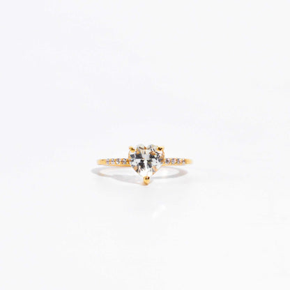 7 mm Heart cut White Topaz with Cz band Yellow gold plated Ring