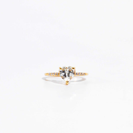 7 mm Heart cut White Topaz with Cz band Yellow gold plated Ring
